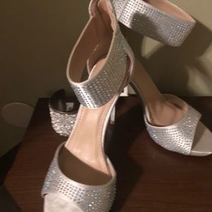 Beautiful diamond studded peep toe heeled shoes